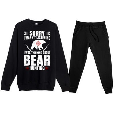 Funny Bear Hunting Lover Fan Hunter Hobby Gun Wildlife Gift Premium Crewneck Sweatsuit Set