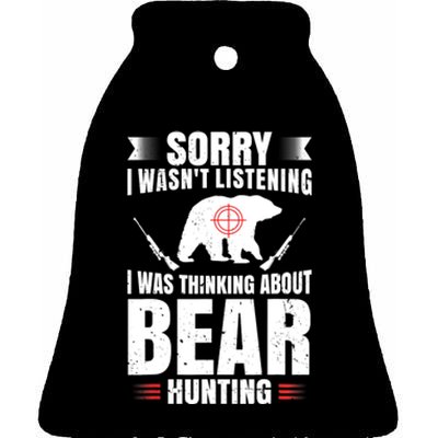 Funny Bear Hunting Lover Fan Hunter Hobby Gun Wildlife Gift Ceramic Bell Ornament