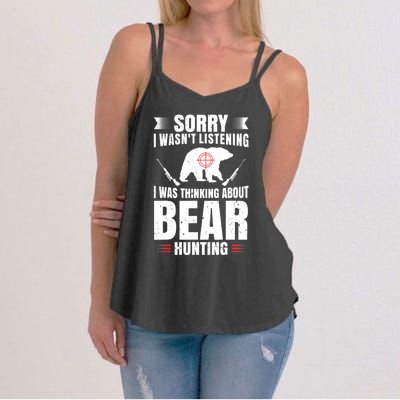 Funny Bear Hunting Lover Fan Hunter Hobby Gun Wildlife Gift Women's Strappy Tank