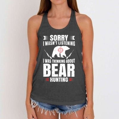 Funny Bear Hunting Lover Fan Hunter Hobby Gun Wildlife Gift Women's Knotted Racerback Tank