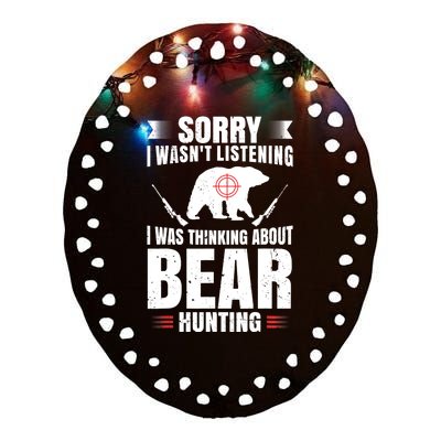 Funny Bear Hunting Lover Fan Hunter Hobby Gun Wildlife Gift Ceramic Oval Ornament