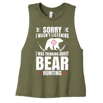 Funny Bear Hunting Lover Fan Hunter Hobby Gun Wildlife Gift Women's Racerback Cropped Tank