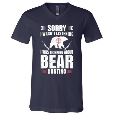 Funny Bear Hunting Lover Fan Hunter Hobby Gun Wildlife Gift V-Neck T-Shirt