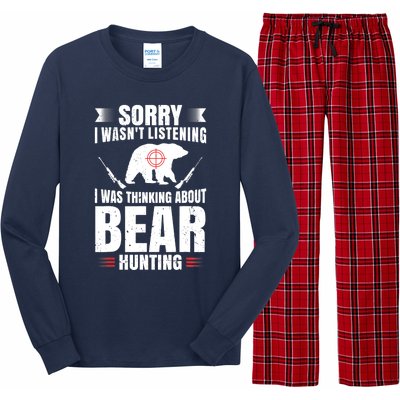 Funny Bear Hunting Lover Fan Hunter Hobby Gun Wildlife Gift Long Sleeve Pajama Set