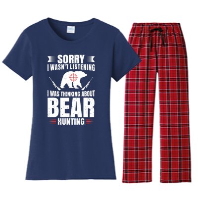 Funny Bear Hunting Lover Fan Hunter Hobby Gun Wildlife Gift Women's Flannel Pajama Set