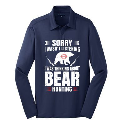 Funny Bear Hunting Lover Fan Hunter Hobby Gun Wildlife Gift Silk Touch Performance Long Sleeve Polo