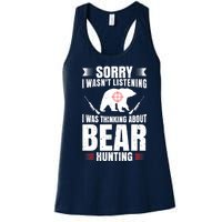 Funny Bear Hunting Lover Fan Hunter Hobby Gun Wildlife Gift Women's Racerback Tank