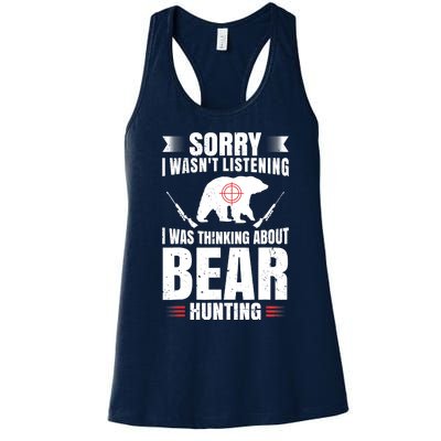 Funny Bear Hunting Lover Fan Hunter Hobby Gun Wildlife Gift Women's Racerback Tank