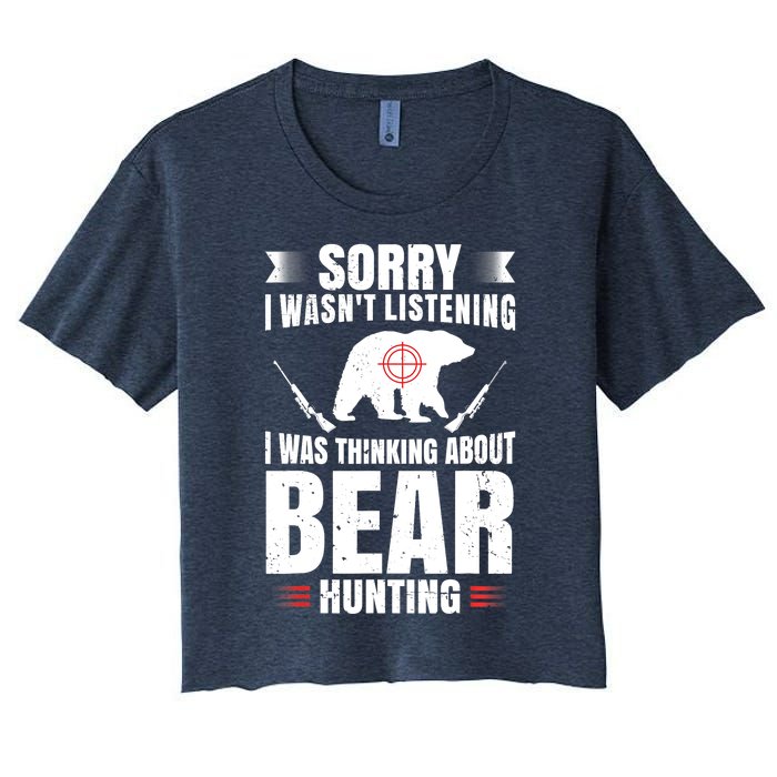 Funny Bear Hunting Lover Fan Hunter Hobby Gun Wildlife Gift Women's Crop Top Tee