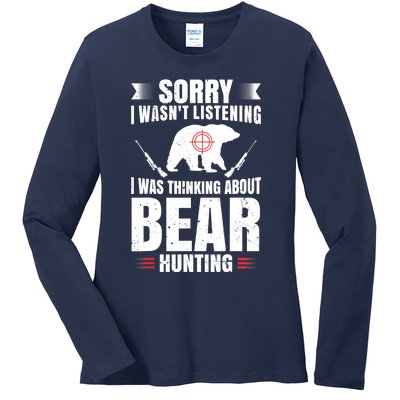 Funny Bear Hunting Lover Fan Hunter Hobby Gun Wildlife Gift Ladies Long Sleeve Shirt