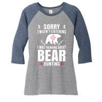 Funny Bear Hunting Lover Fan Hunter Hobby Gun Wildlife Gift Women's Tri-Blend 3/4-Sleeve Raglan Shirt