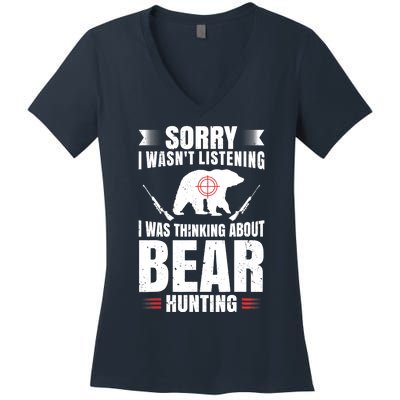 Funny Bear Hunting Lover Fan Hunter Hobby Gun Wildlife Gift Women's V-Neck T-Shirt