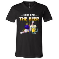 Funny Bowling Hobby Here For The Beer Drinking Novelty Gifts V-Neck T-Shirt