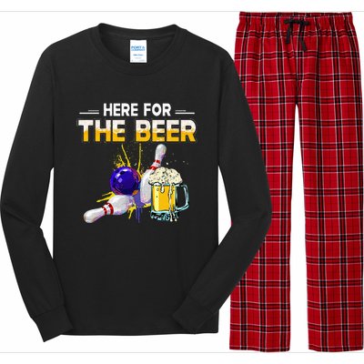 Funny Bowling Hobby Here For The Beer Drinking Novelty Gifts Long Sleeve Pajama Set