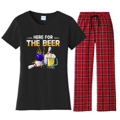 Funny Bowling Hobby Here For The Beer Drinking Novelty Gifts Women's Flannel Pajama Set