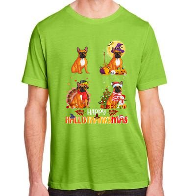 French Bulldog Halloween Thanksgiving Xmas Hallothanksmas Great Gift Adult ChromaSoft Performance T-Shirt