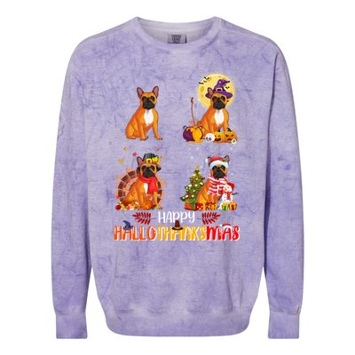 French Bulldog Halloween Thanksgiving Xmas Hallothanksmas Great Gift Colorblast Crewneck Sweatshirt