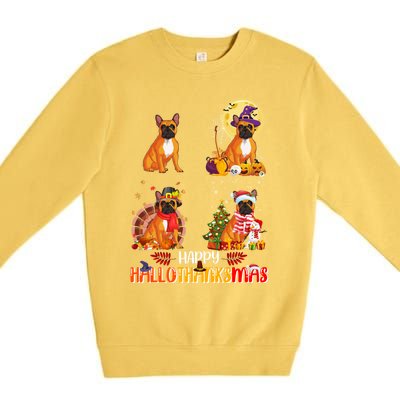 French Bulldog Halloween Thanksgiving Xmas Hallothanksmas Great Gift Premium Crewneck Sweatshirt