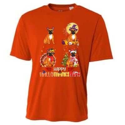 French Bulldog Halloween Thanksgiving Xmas Hallothanksmas Great Gift Cooling Performance Crew T-Shirt