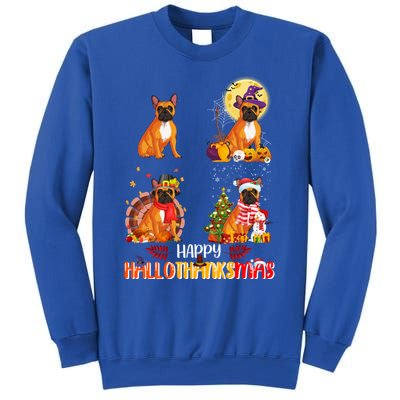 French Bulldog Halloween Thanksgiving Xmas Hallothanksmas Great Gift Sweatshirt