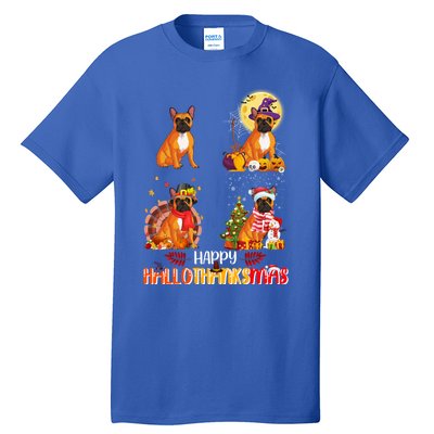 French Bulldog Halloween Thanksgiving Xmas Hallothanksmas Great Gift Tall T-Shirt