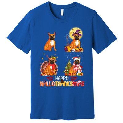 French Bulldog Halloween Thanksgiving Xmas Hallothanksmas Great Gift Premium T-Shirt