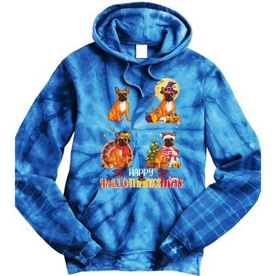 French Bulldog Halloween Thanksgiving Xmas Hallothanksmas Great Gift Tie Dye Hoodie