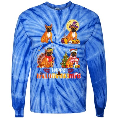 French Bulldog Halloween Thanksgiving Xmas Hallothanksmas Great Gift Tie-Dye Long Sleeve Shirt