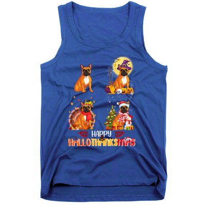 French Bulldog Halloween Thanksgiving Xmas Hallothanksmas Great Gift Tank Top