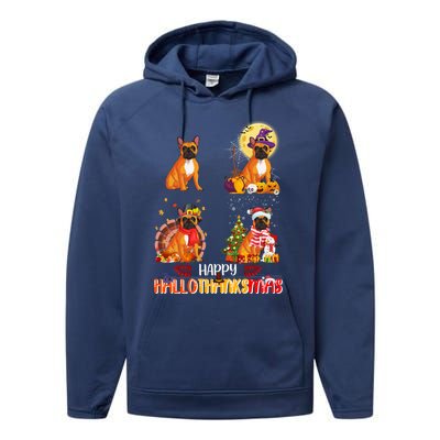 French Bulldog Halloween Thanksgiving Xmas Hallothanksmas Great Gift Performance Fleece Hoodie