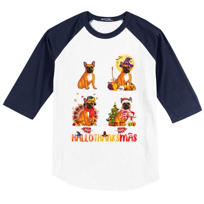 French Bulldog Halloween Thanksgiving Xmas Hallothanksmas Great Gift Baseball Sleeve Shirt