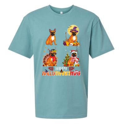 French Bulldog Halloween Thanksgiving Xmas Hallothanksmas Great Gift Sueded Cloud Jersey T-Shirt