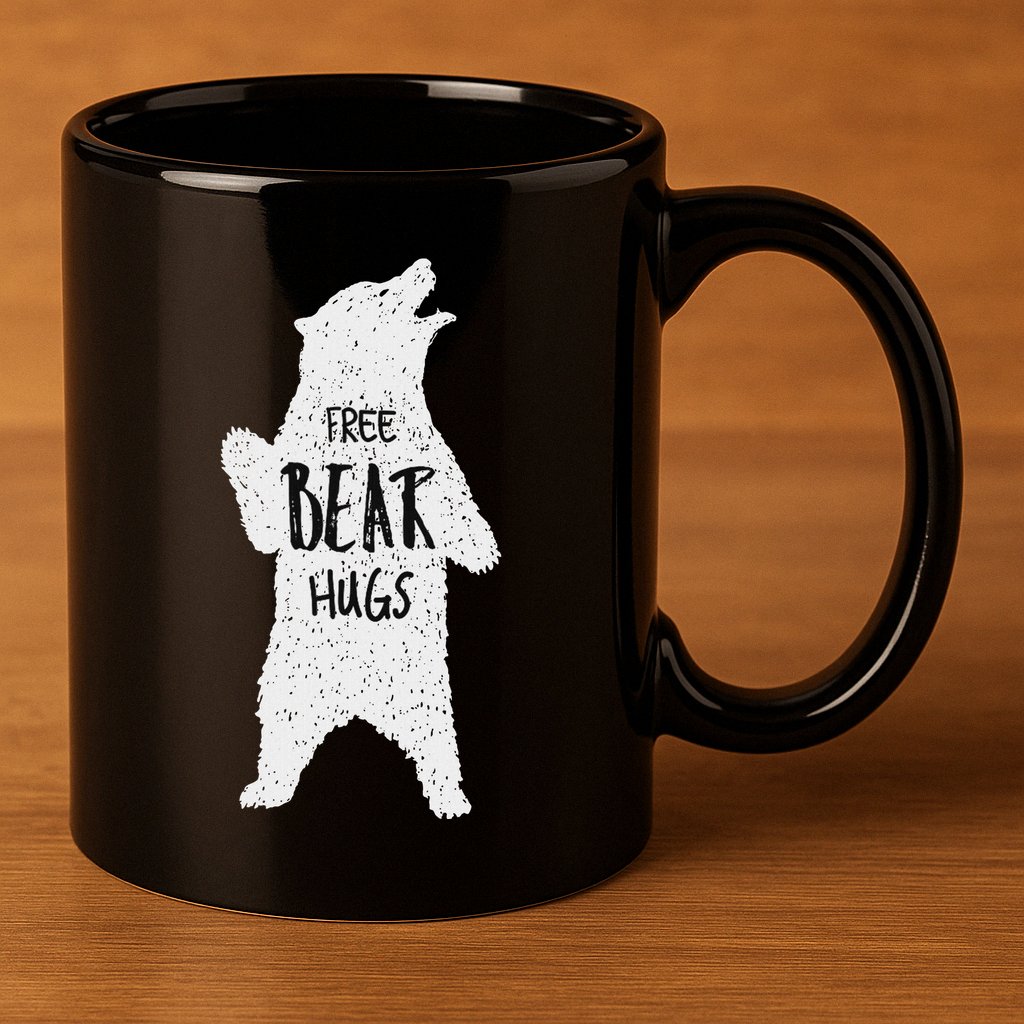 Free Bear Hugs From A Huge White Bear. Funny Bear Hug 11oz C Handle Ceramic Mug