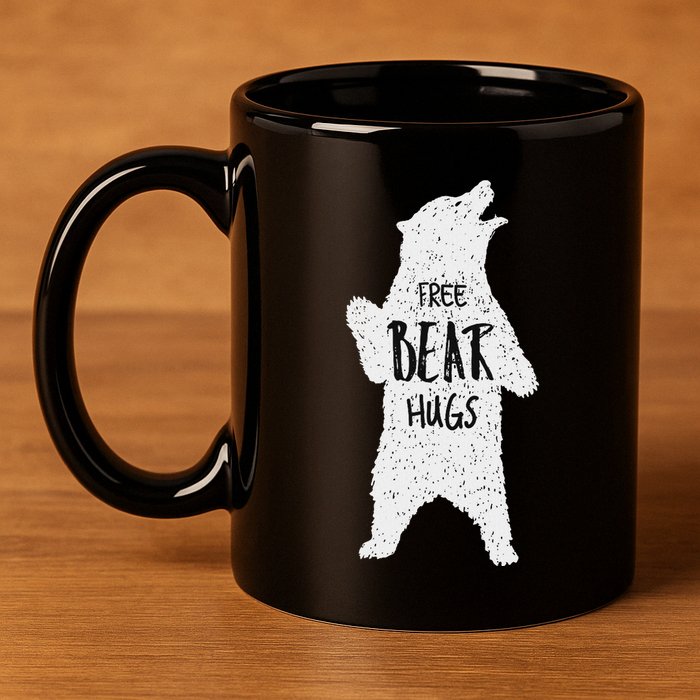 Free Bear Hugs From A Huge White Bear. Funny Bear Hug 11oz C Handle Ceramic Mug