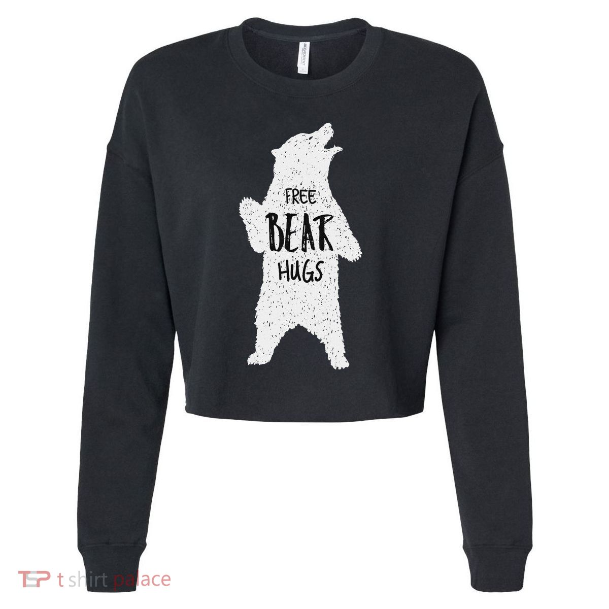 Free Bear Hugs From A Huge White Bear. Funny Bear Hug Cropped Pullover Crew