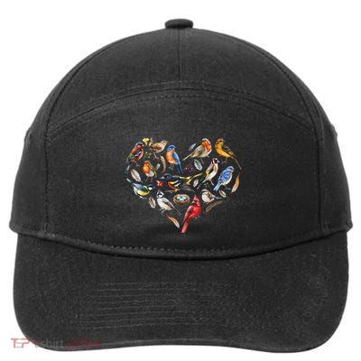 Forest Bird Heart Watching Cardinal Goldfinch Wren Chickadee 7-Panel Snapback Hat