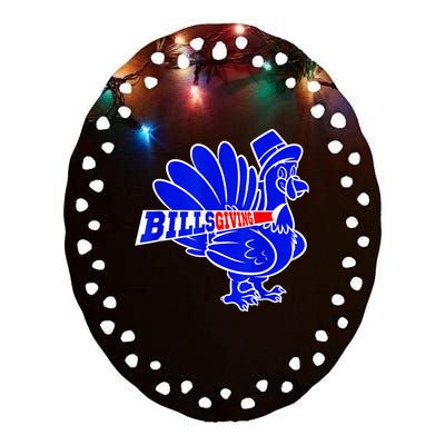 Funny BillsGiving Happy Thanksgiving Football Ceramic Oval Ornament