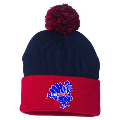 Funny BillsGiving Happy Thanksgiving Football Pom Pom 12in Knit Beanie