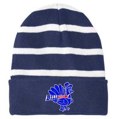 Funny BillsGiving Happy Thanksgiving Football Striped Beanie with Solid Band