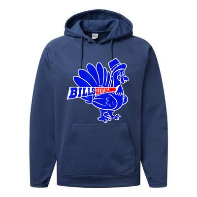 Funny BillsGiving Happy Thanksgiving Football Performance Fleece Hoodie