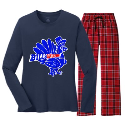 Funny BillsGiving Happy Thanksgiving Football Women's Long Sleeve Flannel Pajama Set 