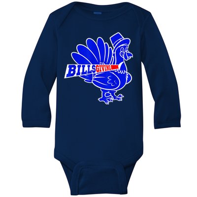 Funny BillsGiving Happy Thanksgiving Football Baby Long Sleeve Bodysuit