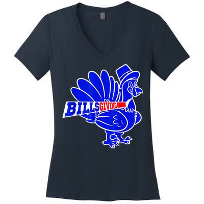 Funny BillsGiving Happy Thanksgiving Football Women's V-Neck T-Shirt