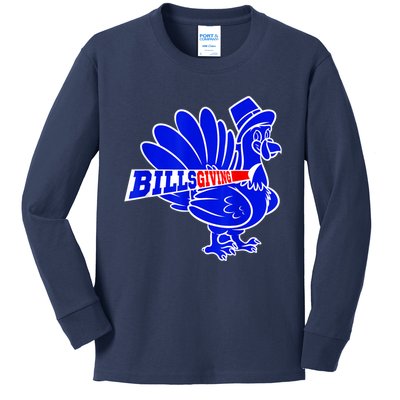 Funny BillsGiving Happy Thanksgiving Football Kids Long Sleeve Shirt