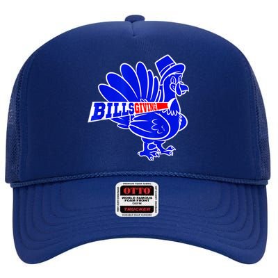 Funny BillsGiving Happy Thanksgiving Football High Crown Mesh Back Trucker Hat