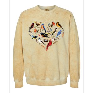 Forest Bird Heart Watching Cardinal Goldfinch Wren Chickadee Colorblast Crewneck Sweatshirt