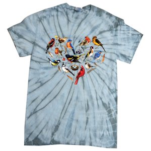 Forest Bird Heart Watching Cardinal Goldfinch Wren Chickadee Tie-Dye T-Shirt