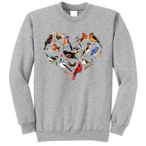 Forest Bird Heart Watching Cardinal Goldfinch Wren Chickadee Tall Sweatshirt