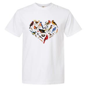 Forest Bird Heart Watching Cardinal Goldfinch Wren Chickadee Garment-Dyed Heavyweight T-Shirt