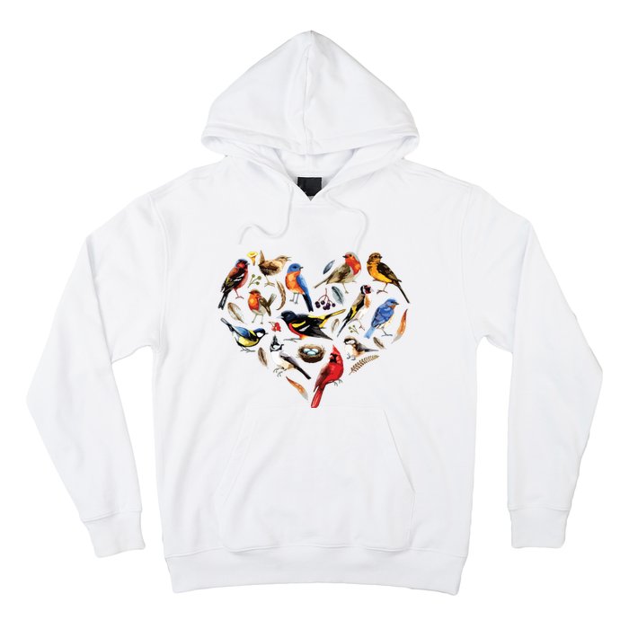 Forest Bird Heart Watching Cardinal Goldfinch Wren Chickadee Hoodie